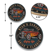 Personalized Hot Rod Garage Wood Round Sign
