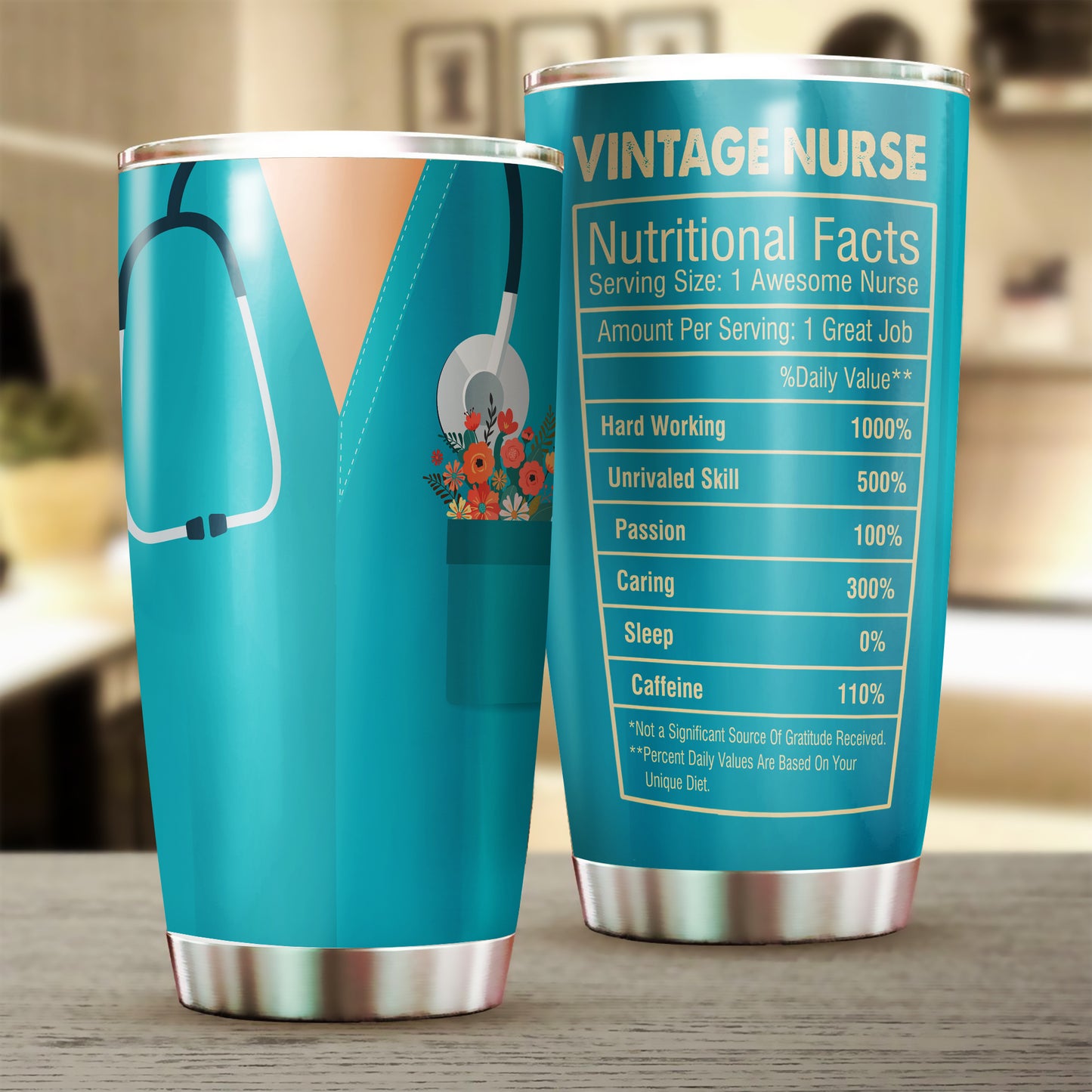 Personalized Vintage Nurse Nutritional Facts Tumbler