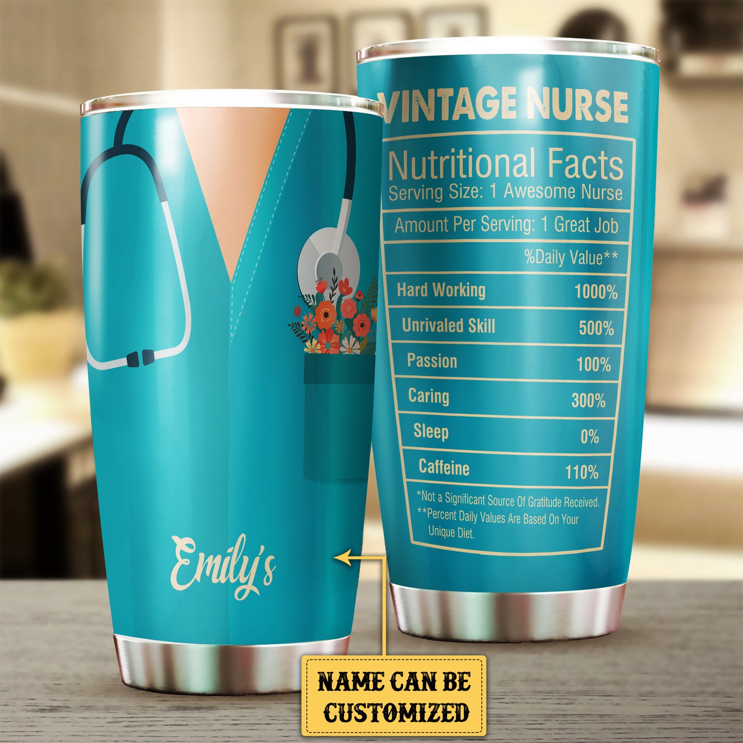 Personalized Vintage Nurse Nutritional Facts Tumbler