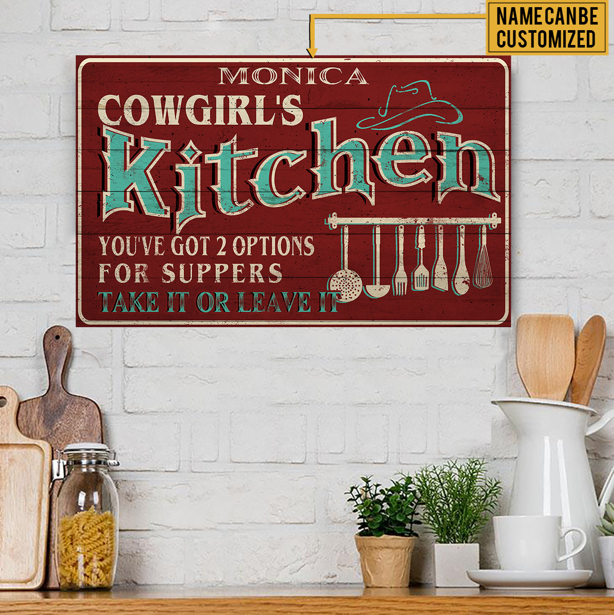 Personalized Cowgirl's Kitchen Pallet Wood Rectangle Sign