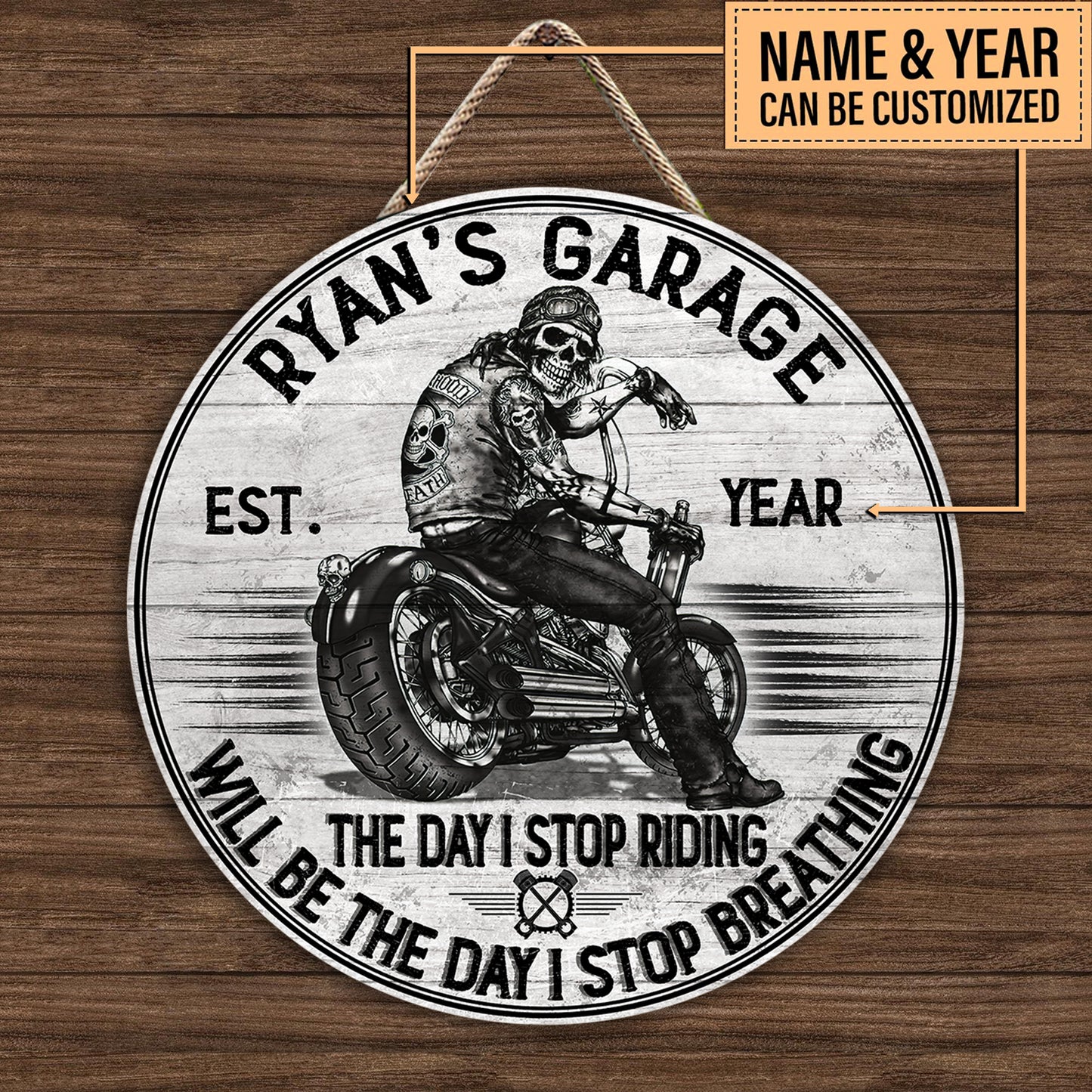 Personalized The Day I Stop Riding Will Be The Day I Stop Breathing Motorcycles Pallet Wood Circle Sign