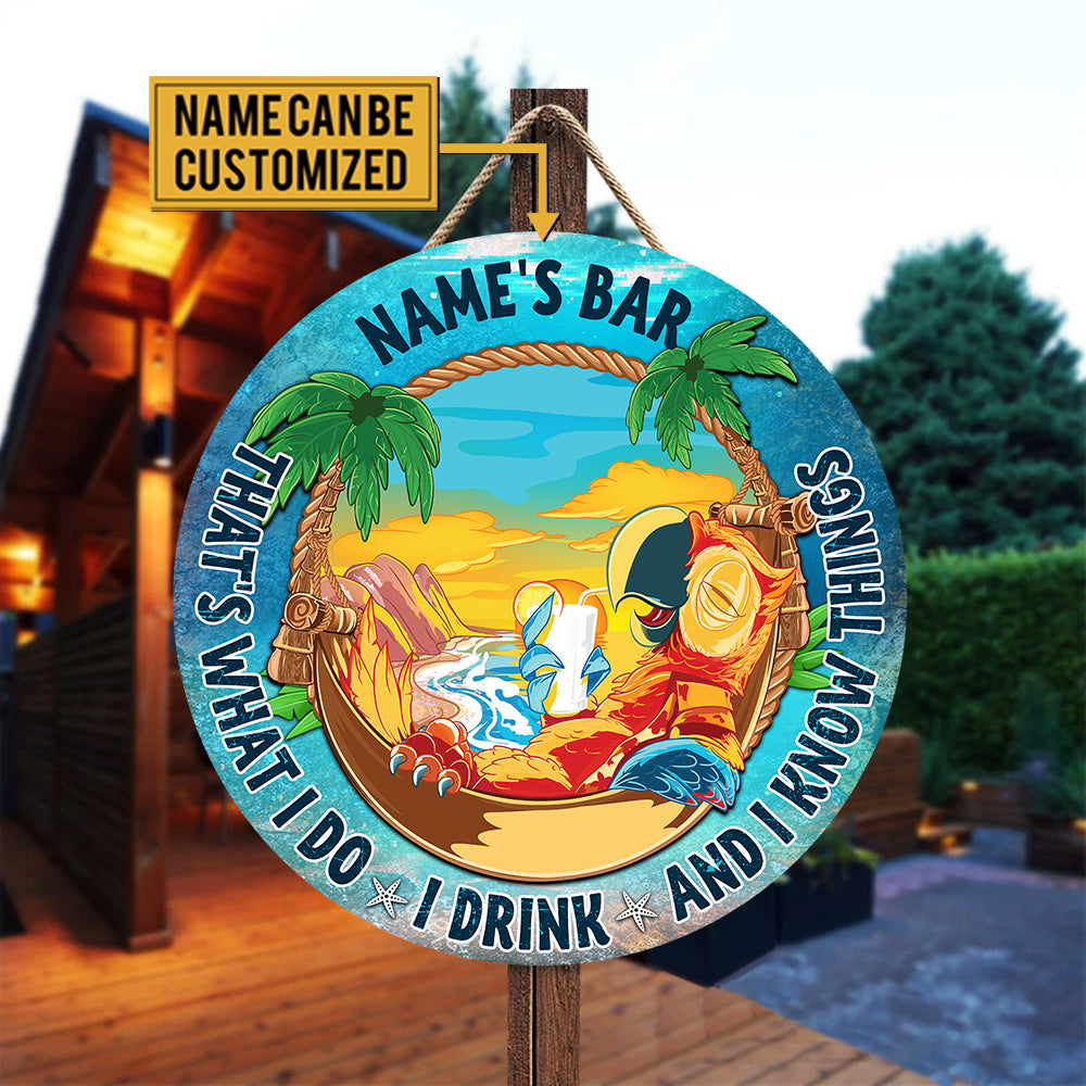 Personalized Parrot Bar Welcome Wood Round Sign