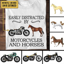 Personalized Easily Distracted By Motorcycles And Horses Shirt