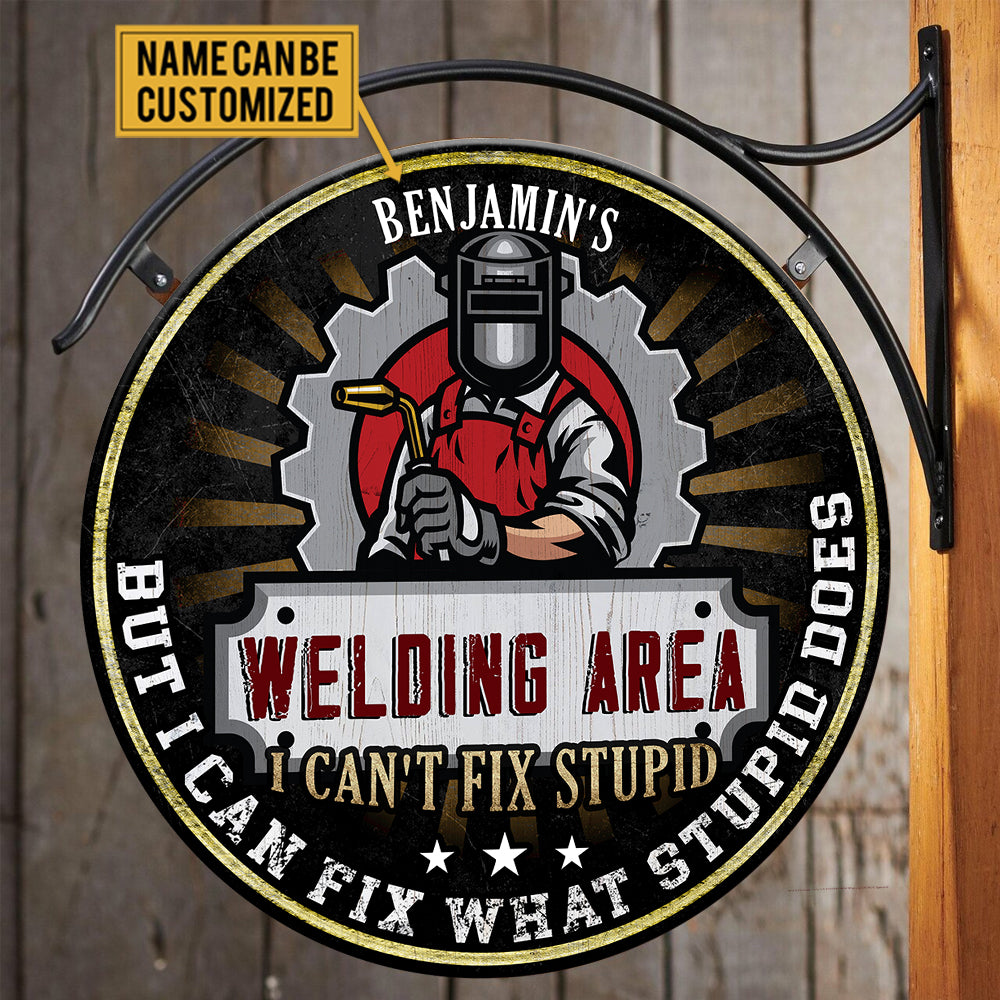 Personalized Welding Area Wood Round Sign