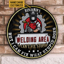 Personalized Welding Area Wood Round Sign