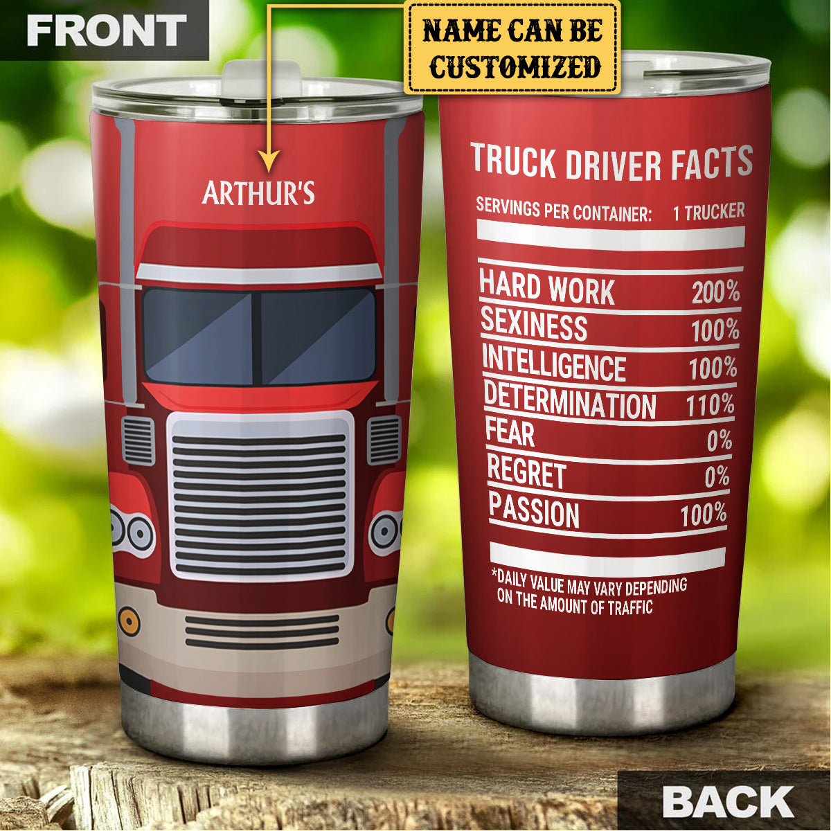 Personalized Truck Driver Nutritional Facts Tumbler