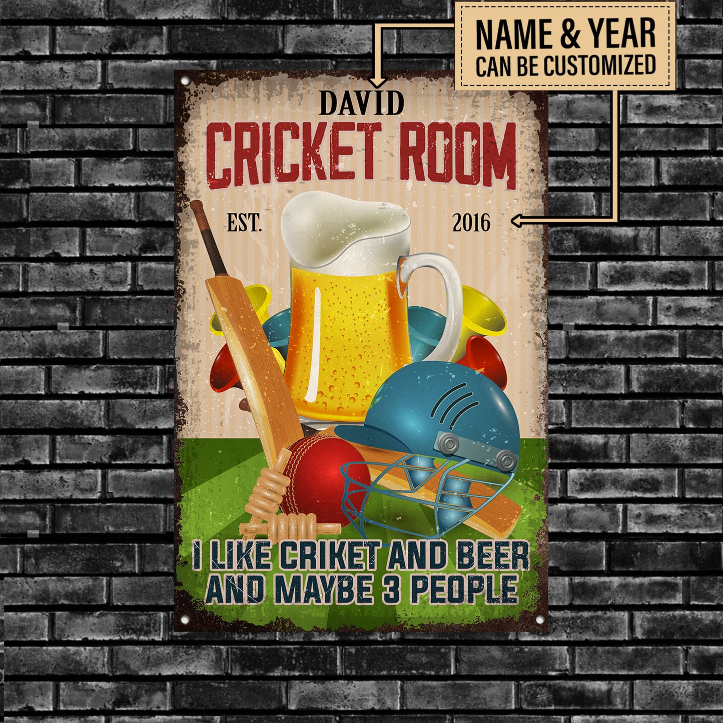 Personalized Cricket Room I Like Cricket And Beer And Maybe 3 People Metal Sign