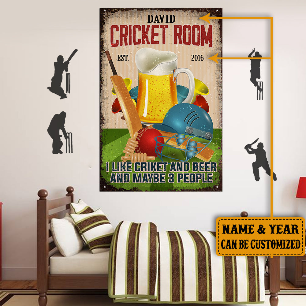 Personalized Cricket Room I Like Cricket And Beer And Maybe 3 People Metal Sign