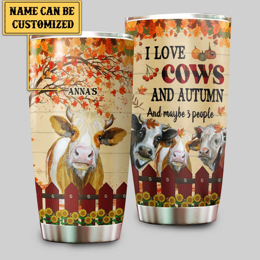 Personalized I Love Cows And Autumn Tumbler