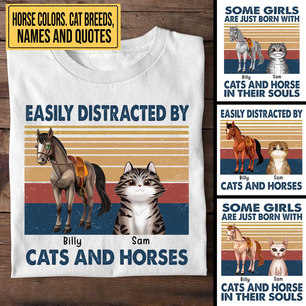Personalized Easily Distracted By Cats And Horses Shirt