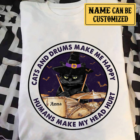 Personalized Cats And Drums Make Me Happy Shirt