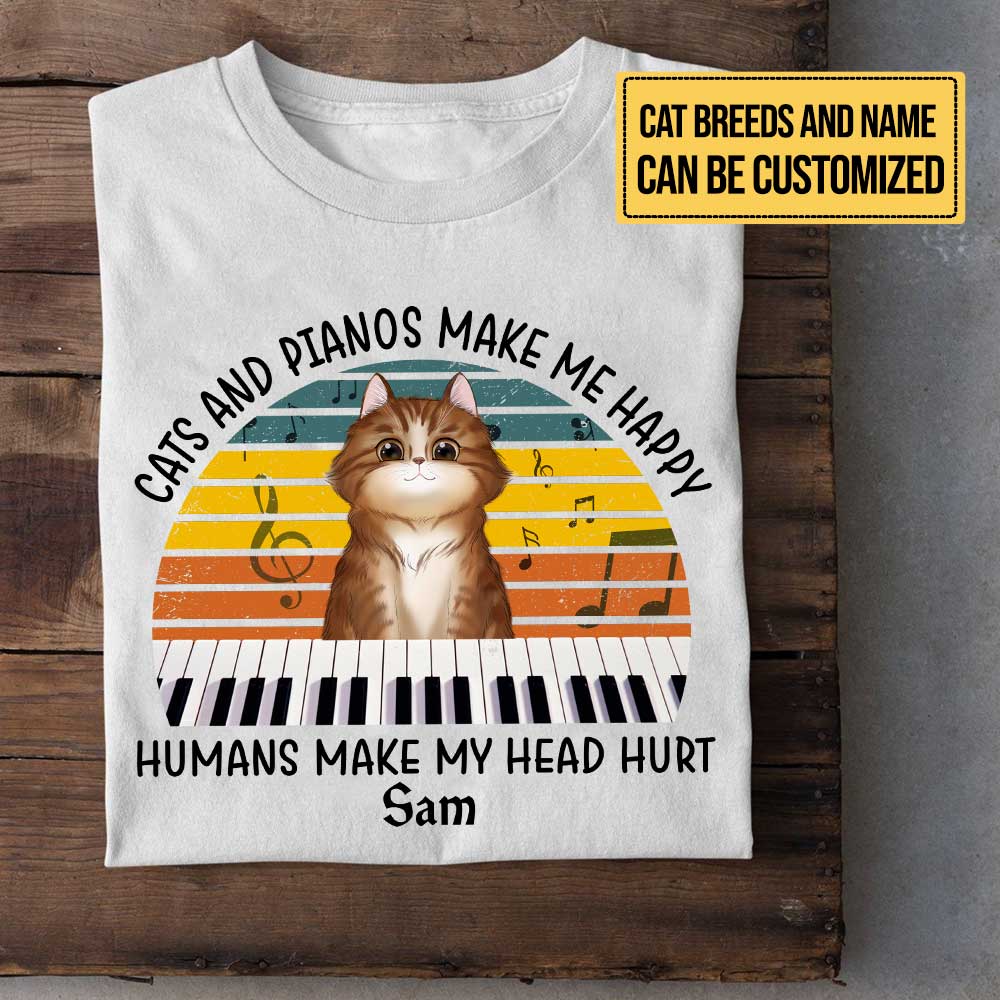 Personalized Cats And Pianos Make Me Happy Shirt