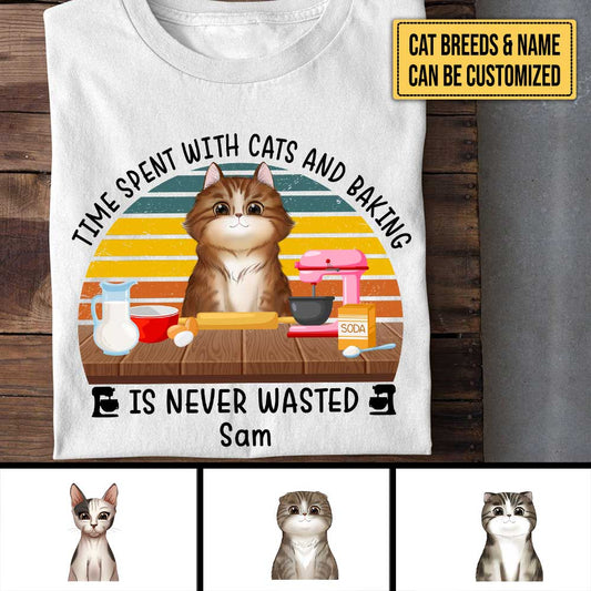 Personalized Time Spent With Cats And Baking Is Never Wasted Shirt