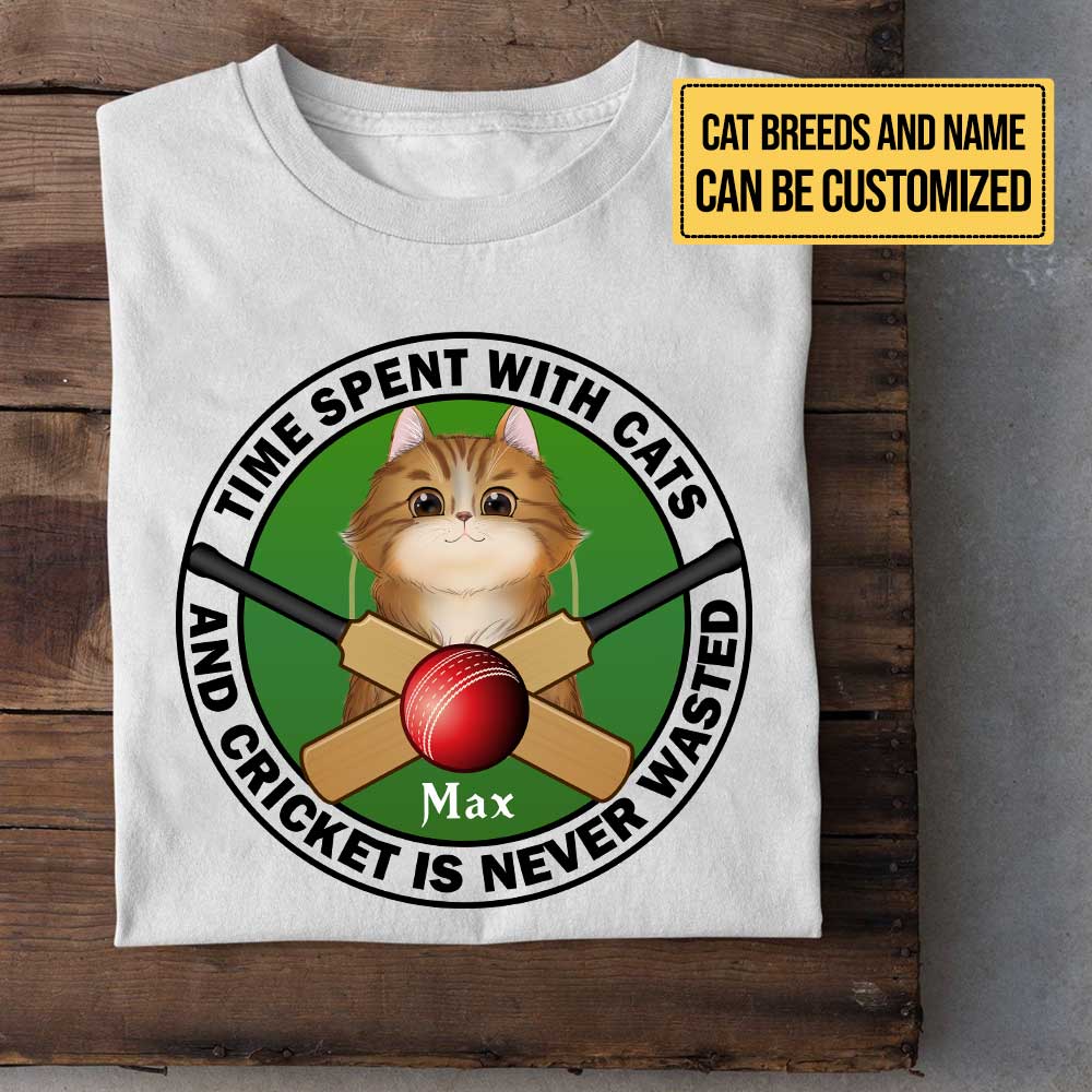 Personalized Time Spend With Cats And Cricket Is Never Wasted Shirt