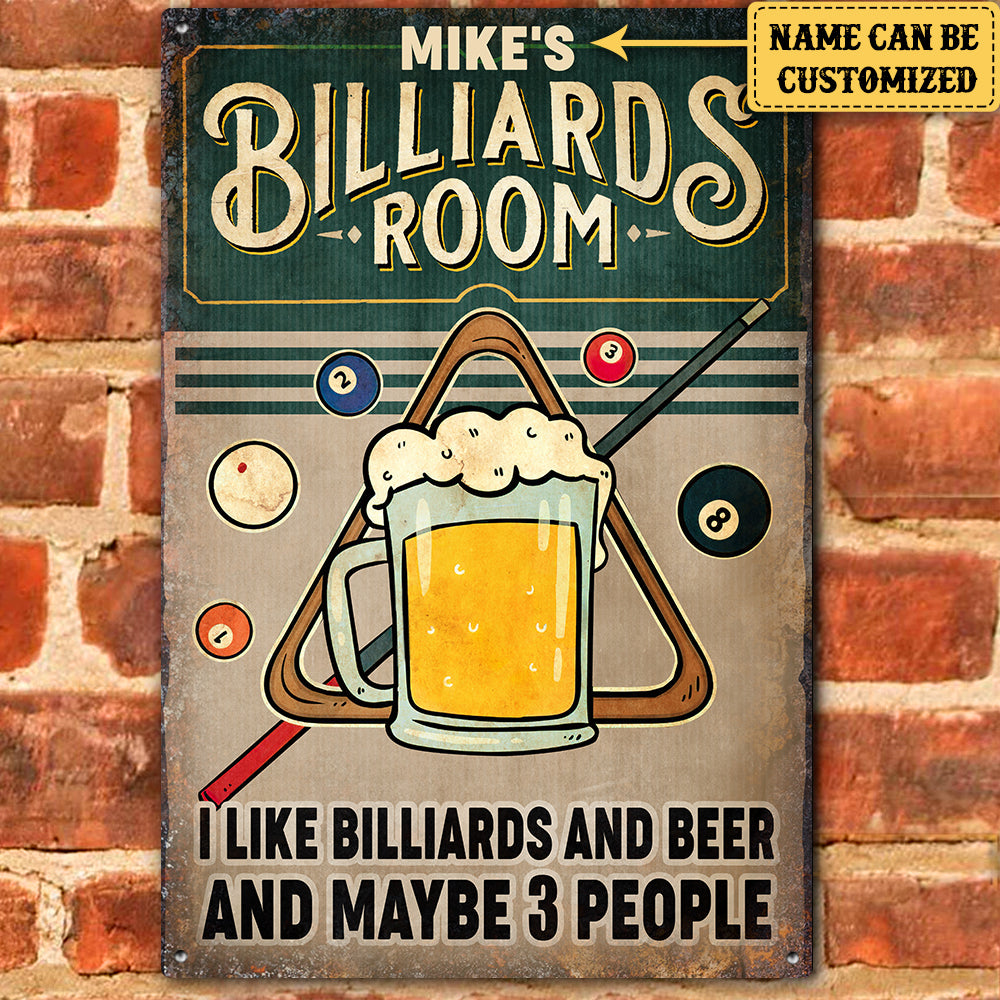 Personalized Billiards Room Metal Sign