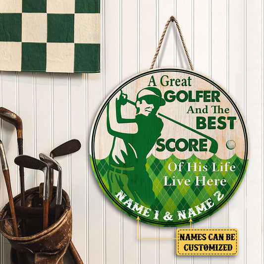 Personalized Golf Best Score of His Life Wood Round Sign