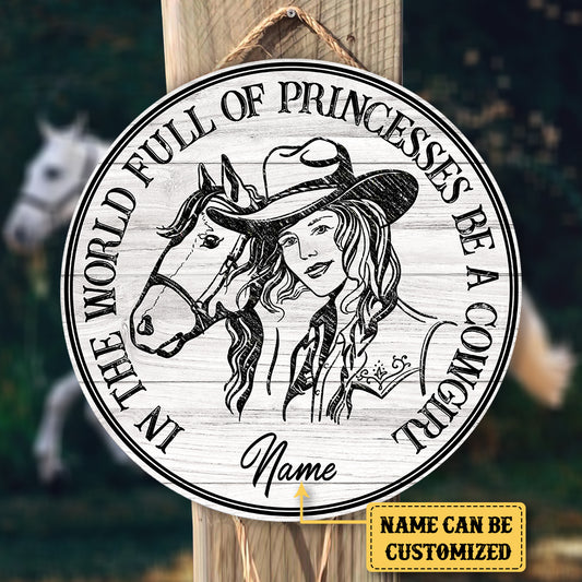 Personalized Cowgirl Wood Round Sign