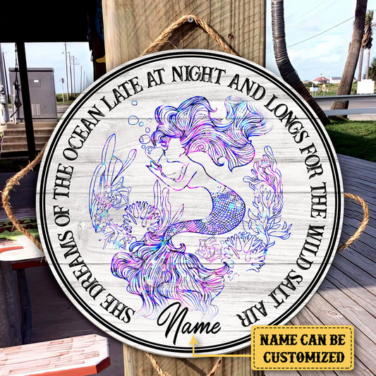 Personalized Mermaid Wood Round Sign
