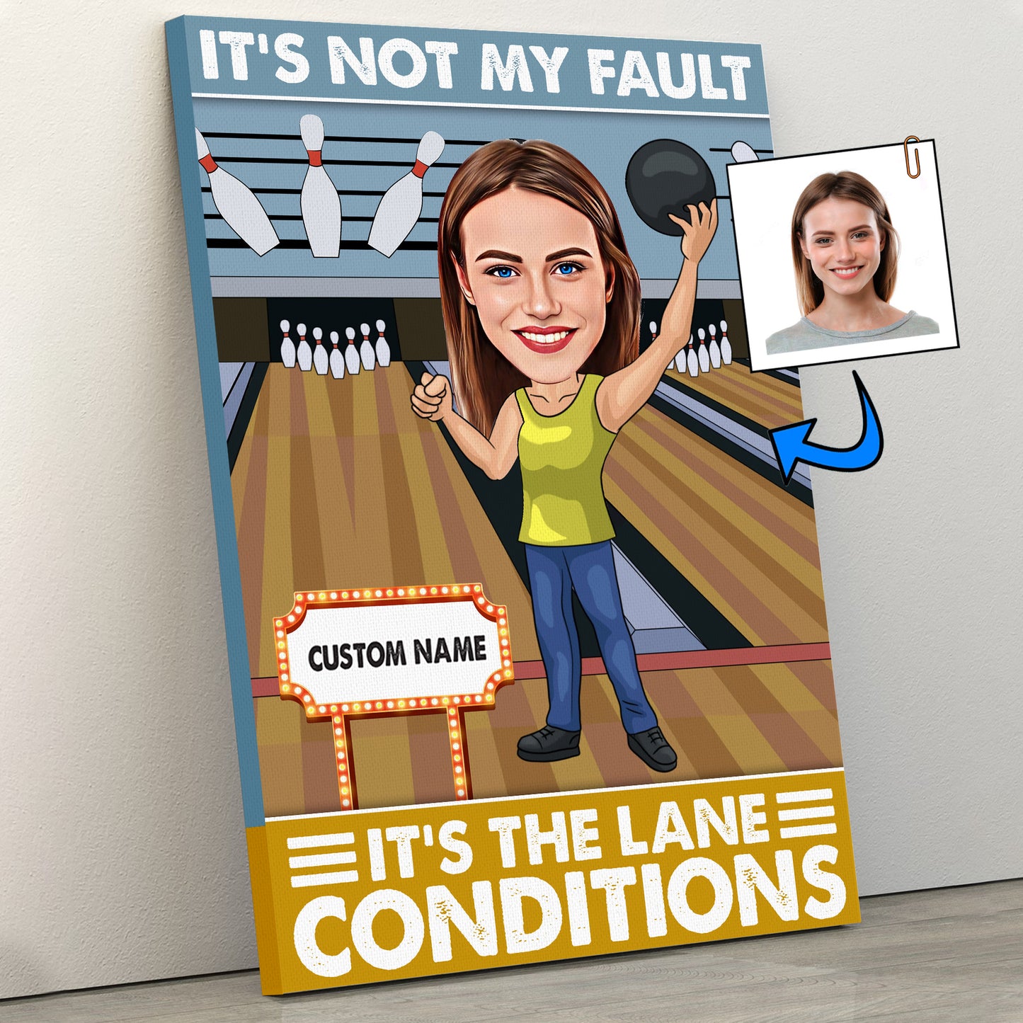 It's Not My Fault It's The Lane Conditions - Bowler Gift - Custom Caricature Portrait From Your Photo - Bowling Coach Gift - Bowling Player Gift