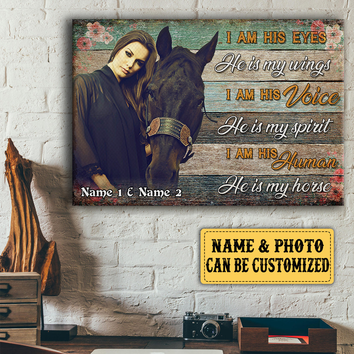 Personalized I'm His Eyes He Is My Wings Horse Poster & Canvas