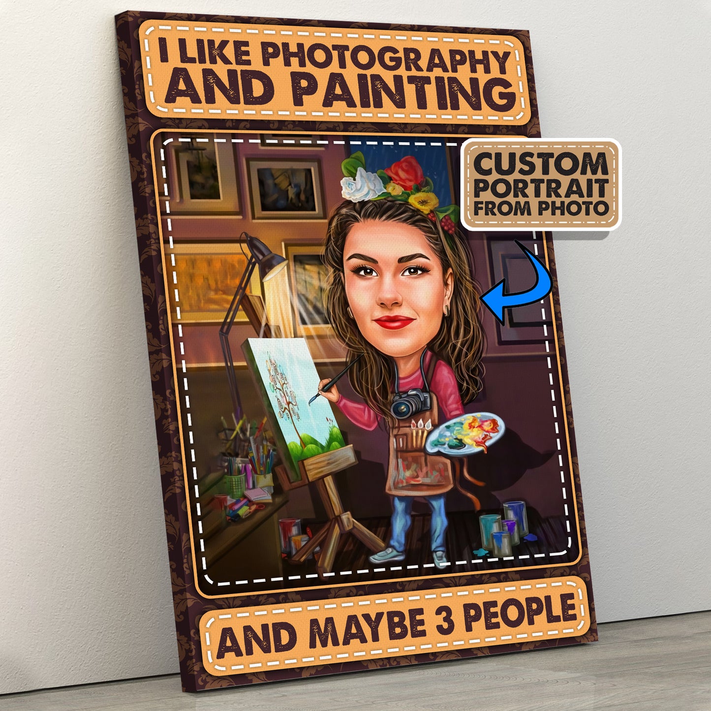 I Like Photography And Painting And Maybe 3 People Poster Canvas - Custom Caricature Portrait From Your Photo